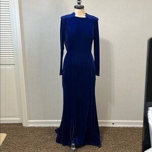 Tadashi Shoji Blue Long Sleeve Mock Neck Gown